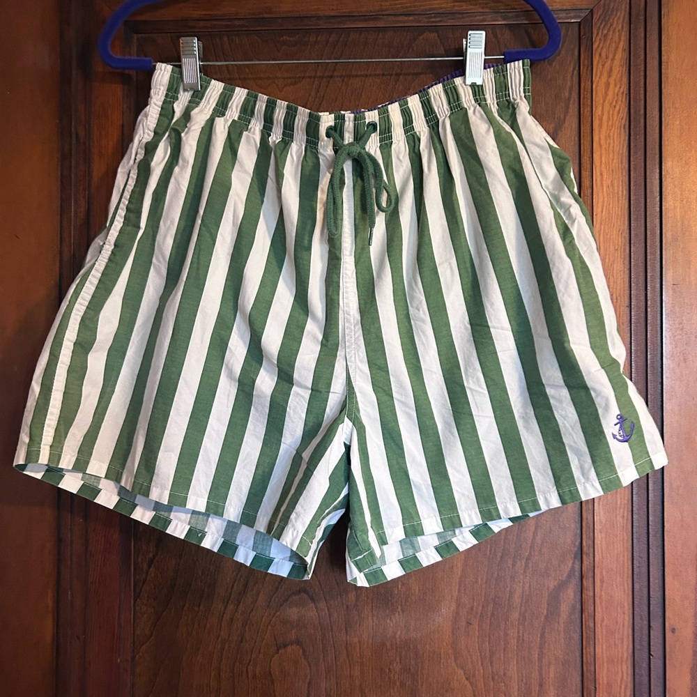 Striped Green and White Athletic Shorts